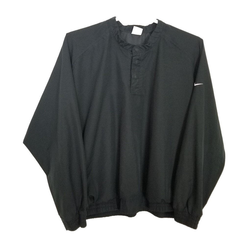 VTG Nike Men Snap Neck Windbreaker Jacket Sz XL‎ Black Logo Athletic
